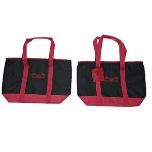 Lot of 2 Trader Joes Insulated Tote Bag Reusable Shopping Large Black Red Cooler